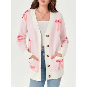 Charming Oversized Cardigan for Women with Bow Print