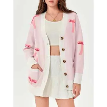 Charming Oversized Cardigan for Women with Bow Print