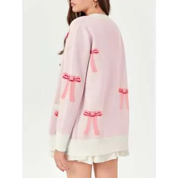 Charming Oversized Cardigan for Women with Bow Print