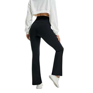 FireSwan Womens Crossover Flare Leggings with Pockets Bootcut High Waisted Yoga Pants Tummy Control Gym Workout Work Pants Black