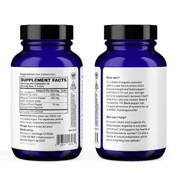 Ora Organic Turmeric Curcumin with Piperine - Pure Extracts for Joint Stress and Cardiovascular Health, Support Healthy Cognitive Function, No Filler Ingredients - 90 Vegan Tablets, 1 Month Supply