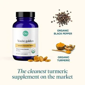 Ora Organic Turmeric Curcumin with Piperine - Pure Extracts for Joint Stress and Cardiovascular Health, Support Healthy Cognitive Function, No Filler Ingredients - 90 Vegan Tablets, 1 Month Supply