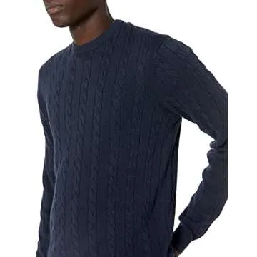 Amazon Essentials Men's Crewneck Cable Cotton Sweater, Navy, Large