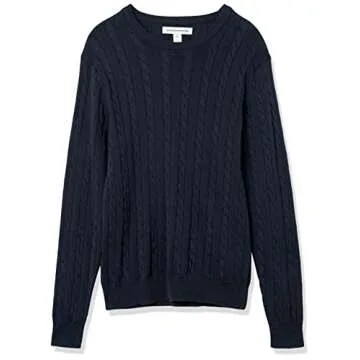 Amazon Essentials Men's Crewneck Cable Cotton Sweater, Navy, Large