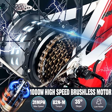 PHILODO H7 1000W Electric Mountain Bike 31MPH 48V Battery