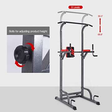 MAGIC FIT Power Tower Multi-Function Workout Dip Station for Home Gym Training Fitness Exercise Equipment Adjustable Height Pull/Push Up Bar Tower