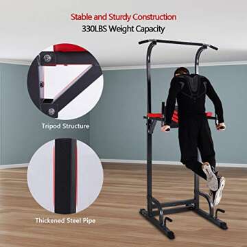 MAGIC FIT Power Tower Multi-Function Workout Dip Station for Home Gym Training Fitness Exercise Equipment Adjustable Height Pull/Push Up Bar Tower