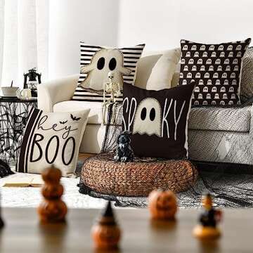 AVOIN colorlife Halloween Hey Boo Cute Ghost Spooky Throw Pillow Covers, 18 x 18 Inch Horror Scary C...