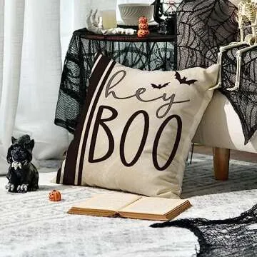 AVOIN colorlife Halloween Hey Boo Cute Ghost Spooky Throw Pillow Covers, 18 x 18 Inch Horror Scary Cushion Case for Sofa Couch Set of 4, Black