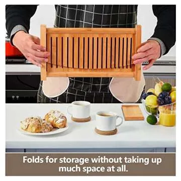 Kiss Core Premium Bamboo Bread Slicer for Homemade Bread, Crumb Catcher, Foldable and Compact Loaf Cutter 3 Size Slicing Guide