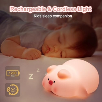 STROLITE Night Light for Kids, Cute Pig Night Light, 3 Level Dimmable Toddler Night Light, LED Rechargeable Bedside Touch Lamp, Squishy Lamp Gift for Kids Boy Girl