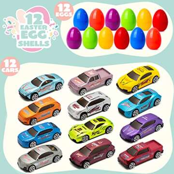 JOYIN 12 Pcs Die-Cast Car Filled Big Easter Eggs for Kids' Parties