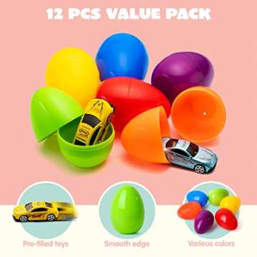 JOYIN 12 Die-Cast Car Filled Easter Eggs for Kids Fun