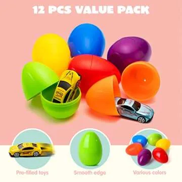 JOYIN 12 Die-Cast Car Filled Easter Eggs for Kids Fun
