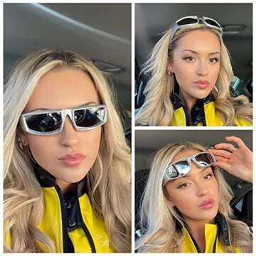 OuShiun Y2K Wrap Around Fashion Sunglasses for Men Women Sports Rectangle Futuristic Glasses Trendy ...