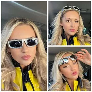 OuShiun Y2K Wrap Around Fashion Sunglasses for Men Women Sports Rectangle Futuristic Glasses Trendy ...