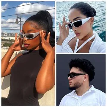 OuShiun Y2K Wrap Around Fashion Sunglasses for Men Women Sports Rectangle Futuristic Glasses Trendy Shades Glasses OS2127 (Black/Grey)