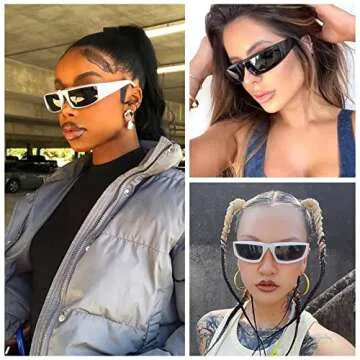 OuShiun Y2K Wrap Around Fashion Sunglasses for Men Women Sports Rectangle Futuristic Glasses Trendy Shades Glasses OS2127 (Black/Grey)