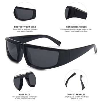 OuShiun Y2K Wrap Around Fashion Sunglasses for Men Women Sports Rectangle Futuristic Glasses Trendy Shades Glasses OS2127 (Black/Grey)