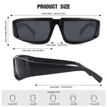 OuShiun Y2K Wrap Around Fashion Sunglasses for Men Women Sports Rectangle Futuristic Glasses Trendy Shades Glasses OS2127 (Black/Grey)