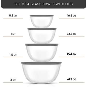 JoyJolt Kitchen Mixing Bowls - 8pc Glass Bowls with Lids Set – Neat Nesting Bowls - Large Mixing B...