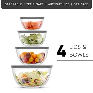 JoyJolt 8pc Glass Mixing Bowls with Lids Set