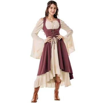 Scarlet Darkness Renaissance Costume Pirate Medieval Underbust Dress Sleeveless U-Neck Dress Wine S