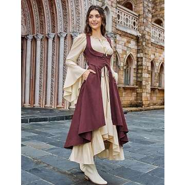 Scarlet Darkness Renaissance Costume Pirate Medieval Underbust Dress Sleeveless U-Neck Dress Wine S