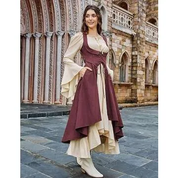Scarlet Darkness Renaissance Costume Pirate Medieval Underbust Dress Sleeveless U-Neck Dress Wine S
