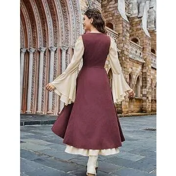 Scarlet Darkness Renaissance Costume Pirate Medieval Underbust Dress Sleeveless U-Neck Dress Wine S
