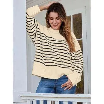 LILLUSORY Striped Oversized Sweaters Womens Winter Cashmere Trendy Ladies Long 2023 Fall Fashion Casual Chunky Tunic Pullover Tops Wear with Leggings