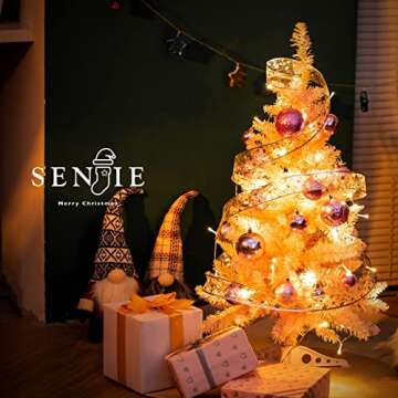 Senjie 3FT Mini Christmas Tree, 160 PVC Branch Tips, Cherry Blossom Pink, Battery Operated