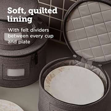 storageLAB China Storage Containers, Hard Shell Case with Felt Dividers for Charger Plates, and Dishes, Ideal for Kitchen Organization, Moving Supplies, and Fine China Storage - 5-Piece Set, Gray