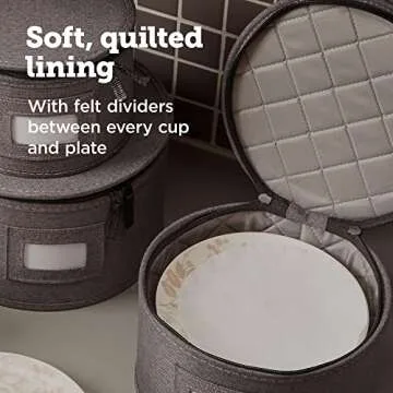 storageLAB China Storage Containers, Hard Shell Case with Felt Dividers for Charger Plates, and Dishes, Ideal for Kitchen Organization, Moving Supplies, and Fine China Storage - 5-Piece Set, Gray