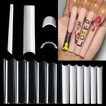 NO C Curve Square Nail Tips - NO C Curve Long Nail Tips - Yimart 500pcs No C Curve XXXL Square Straight False Nail Tips Half Cover Clear Natural Extra Long Fake Nails (Clear)