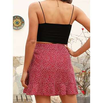 Naggoo Mini Skirt Fashion Floral above Knee Wrap Skirts Red Small