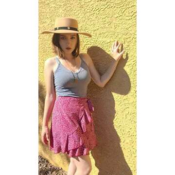 Naggoo Mini Skirt Fashion Floral above Knee Wrap Skirts Red Small