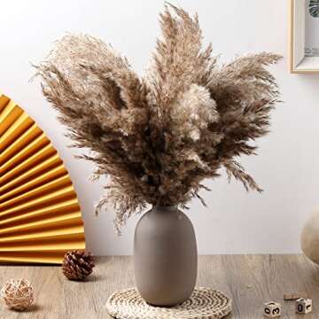 Janinka 100 Pcs Dried Pampas Grass Decor 17 Inch Bulk Natural Small Pompous Wild Fluffy Pompas Floral Boho Decor Flowers for Wedding Party Farmhouse Home Decor Bathroom Office Kitchen (Brown)