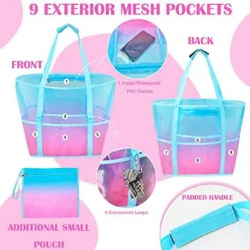 Spacious Mesh Beach Bag with Zipper & Pockets for All