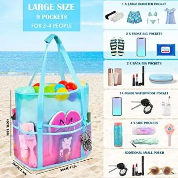 Spacious Mesh Beach Bag with Zipper & Pockets for All