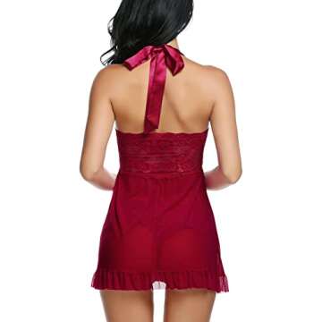 Avidlove Lingerie for Women Nightwear Lace Babydoll Strap Chemise Halter Lingerie Dark Red