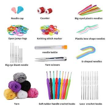 Mnuizu 85 Piece Crochet Kit, Crochet Hooks Yarn Set, Knitting Kit, Knitting Accessories Set,Includes...