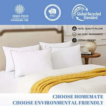Homemate Bed Pillows for Sleeping - Queen Size(20"x28") Set of 4 Pillows Allergy Friendly Microfiber Shell Fluffy Down Alternative Filling Breathable Pillow Suitable Back Stomach or Side Sleepers