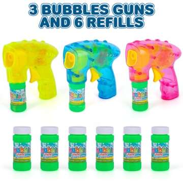 ArtCreativity Friction Powered Light Up Bubble Blaster Gun Set of 3 (No Batteries Needed) Includes L...