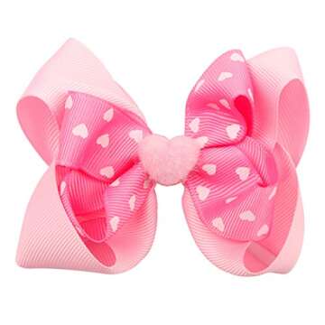 Valentine’s Day Hair Clips Hair Bow for Girls Hair Accessories TSFJ10 (4'' Pink Heart Set)