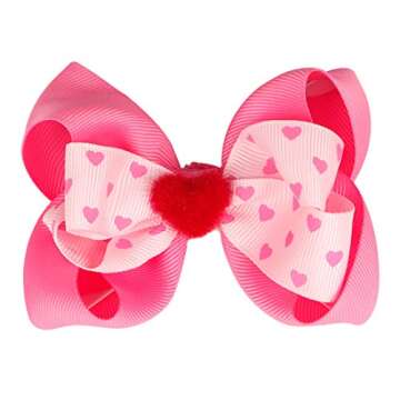 Valentine’s Day Hair Clips Hair Bow for Girls Hair Accessories TSFJ10 (4'' Pink Heart Set)