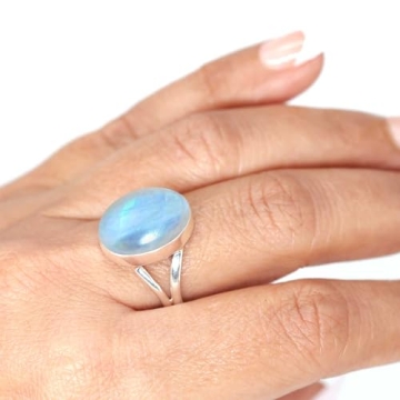 JEWELOPORIUM White Moonstone Silver Ring - Handmade Gemstone Jewelry Size 6.5