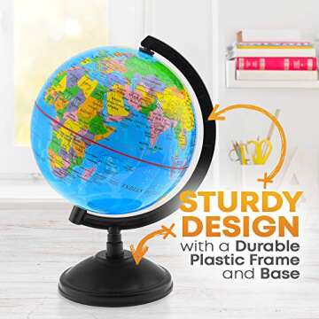 Little Chubby One 7-inch Educational World Globe - Educational and Decorative Piece - Colorful Informative Easy to Read Spinning Globe Ideal for Learning Geography and Perfect Decor for Kids Room