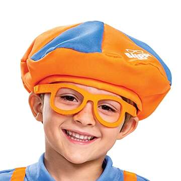 Blippi Costume for Kids, Official Blippi Jumpsuit Outfit with Hat and Bowtie, Classic Toddler Size Medium (3T-4T) Multicolored