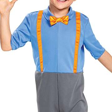 Blippi Costume for Kids, Official Blippi Jumpsuit Outfit with Hat and Bowtie, Classic Toddler Size Medium (3T-4T) Multicolored